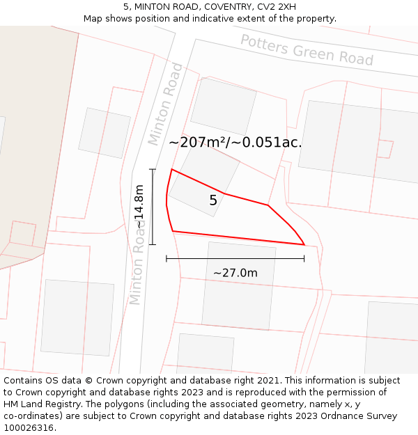 5, MINTON ROAD, COVENTRY, CV2 2XH: Plot and title map