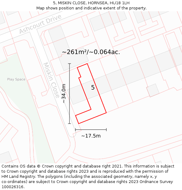 5, MISKIN CLOSE, HORNSEA, HU18 1LH: Plot and title map