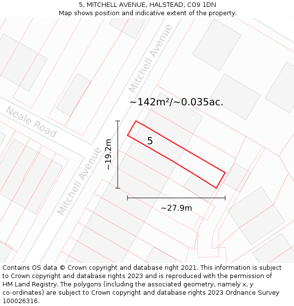 5, MITCHELL AVENUE, HALSTEAD, CO9 1DN: Plot and title map