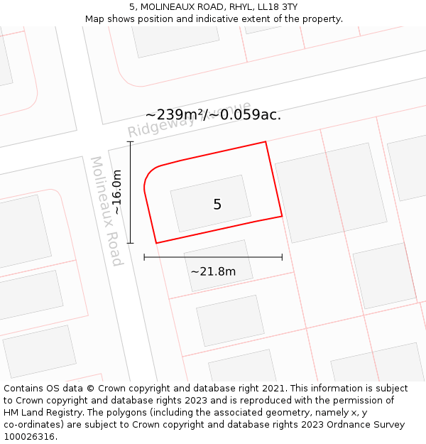 5, MOLINEAUX ROAD, RHYL, LL18 3TY: Plot and title map