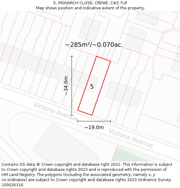 5, MONARCH CLOSE, CREWE, CW2 7UF: Plot and title map