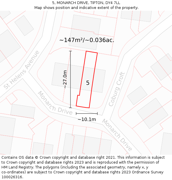 5, MONARCH DRIVE, TIPTON, DY4 7LL: Plot and title map