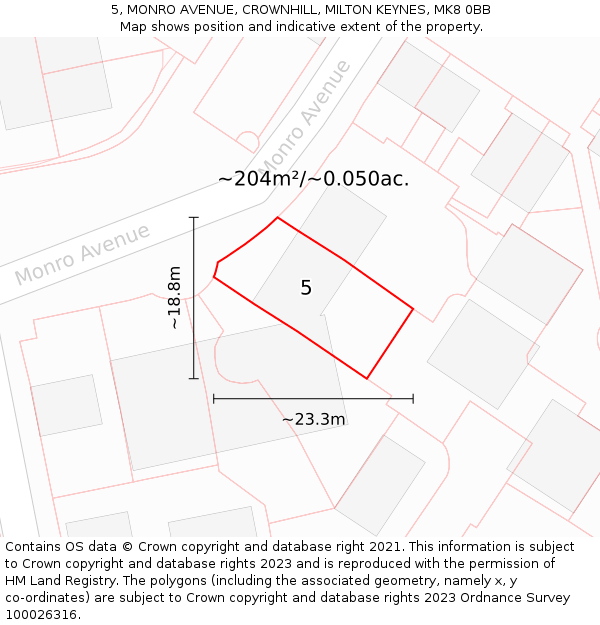 5, MONRO AVENUE, CROWNHILL, MILTON KEYNES, MK8 0BB: Plot and title map