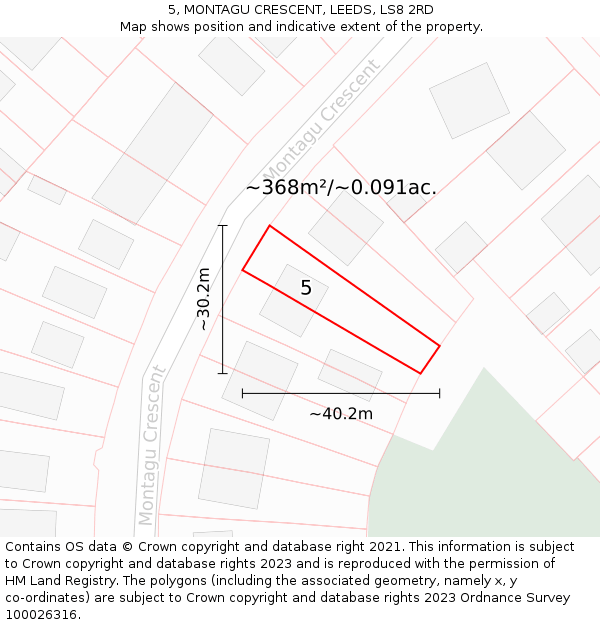 5, MONTAGU CRESCENT, LEEDS, LS8 2RD: Plot and title map