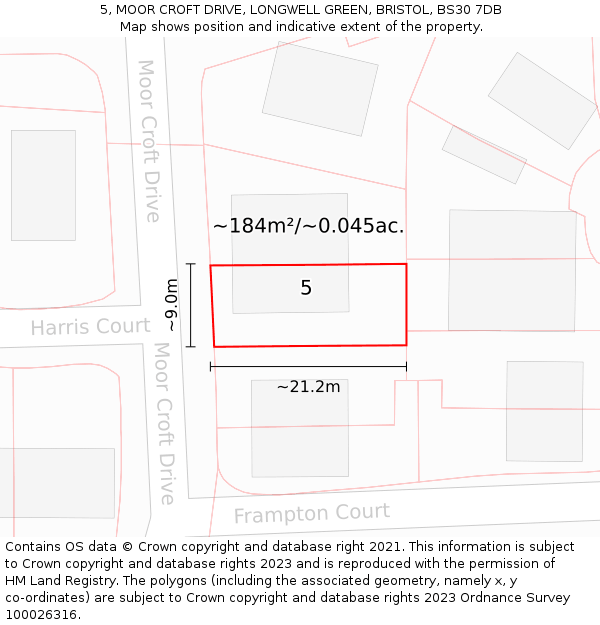 5, MOOR CROFT DRIVE, LONGWELL GREEN, BRISTOL, BS30 7DB: Plot and title map