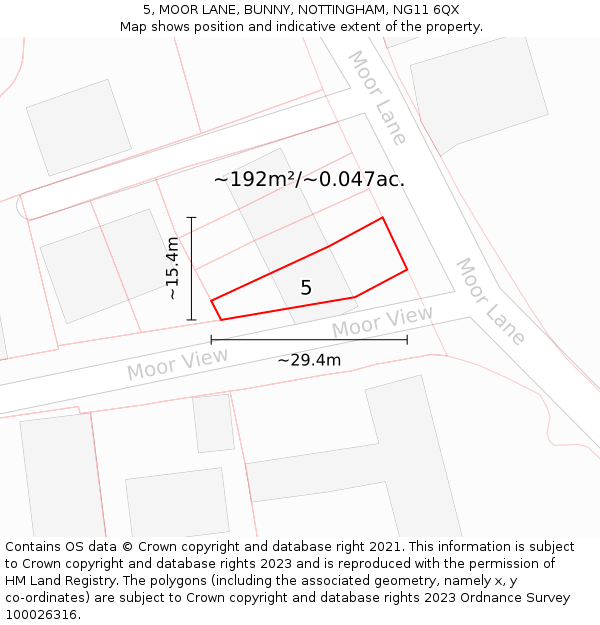 5, MOOR LANE, BUNNY, NOTTINGHAM, NG11 6QX: Plot and title map