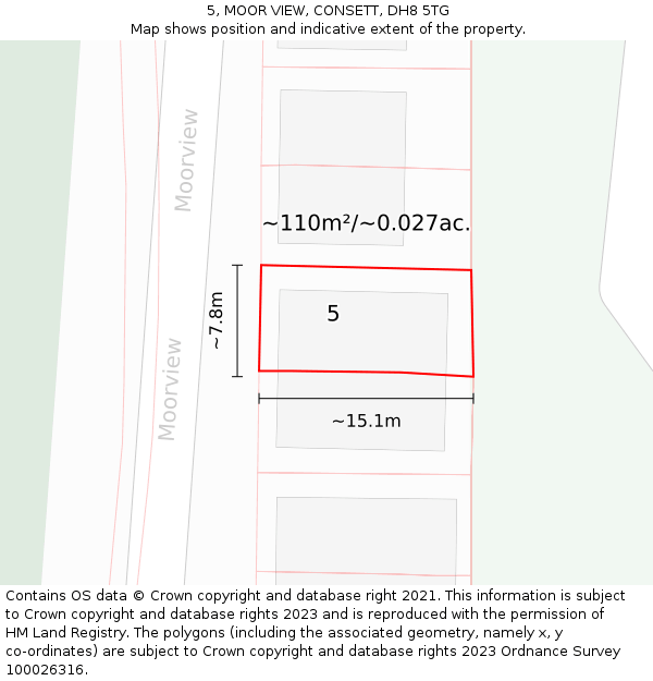 5, MOOR VIEW, CONSETT, DH8 5TG: Plot and title map