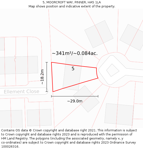 5, MOORCROFT WAY, PINNER, HA5 1LA: Plot and title map