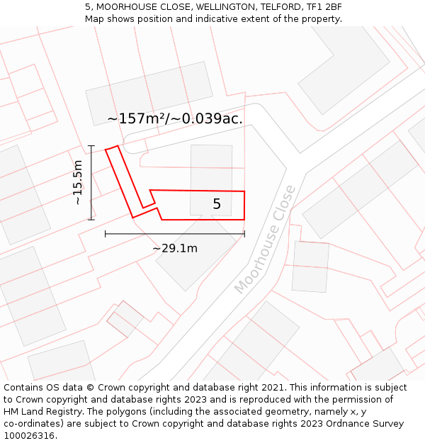 5, MOORHOUSE CLOSE, WELLINGTON, TELFORD, TF1 2BF: Plot and title map