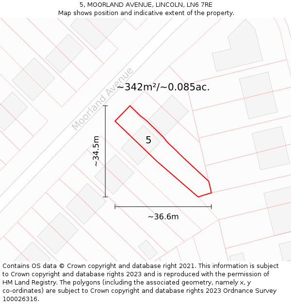 5, MOORLAND AVENUE, LINCOLN, LN6 7RE: Plot and title map