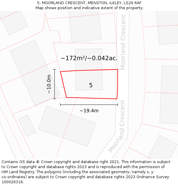 5, MOORLAND CRESCENT, MENSTON, ILKLEY, LS29 6AF: Plot and title map