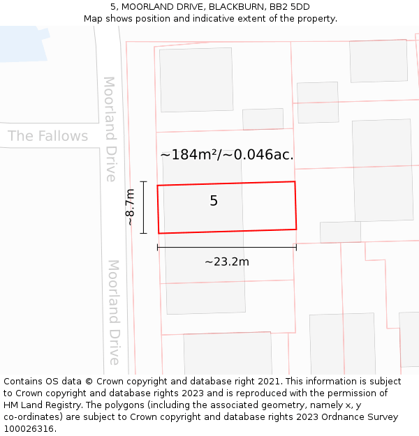 5, MOORLAND DRIVE, BLACKBURN, BB2 5DD: Plot and title map