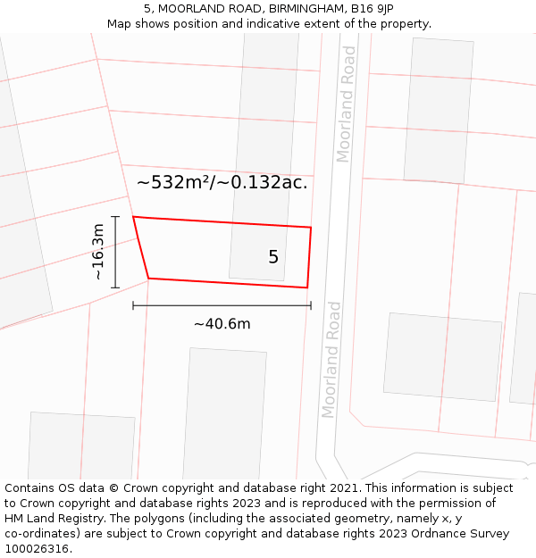 5, MOORLAND ROAD, BIRMINGHAM, B16 9JP: Plot and title map