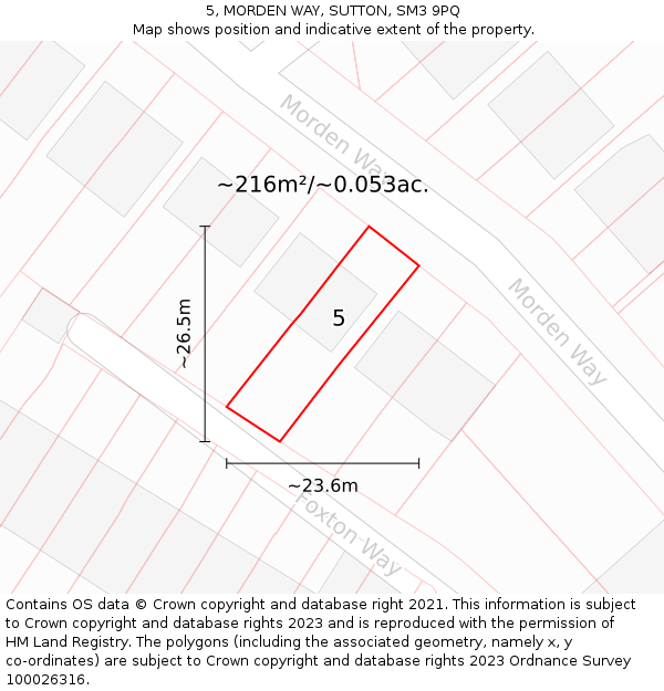 5, MORDEN WAY, SUTTON, SM3 9PQ: Plot and title map