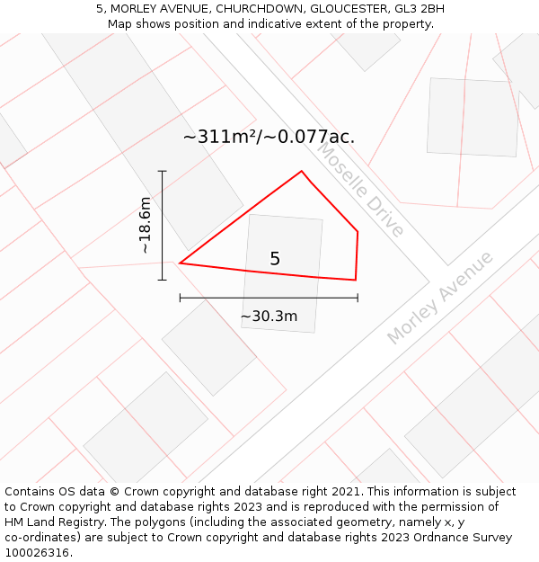 5, MORLEY AVENUE, CHURCHDOWN, GLOUCESTER, GL3 2BH: Plot and title map