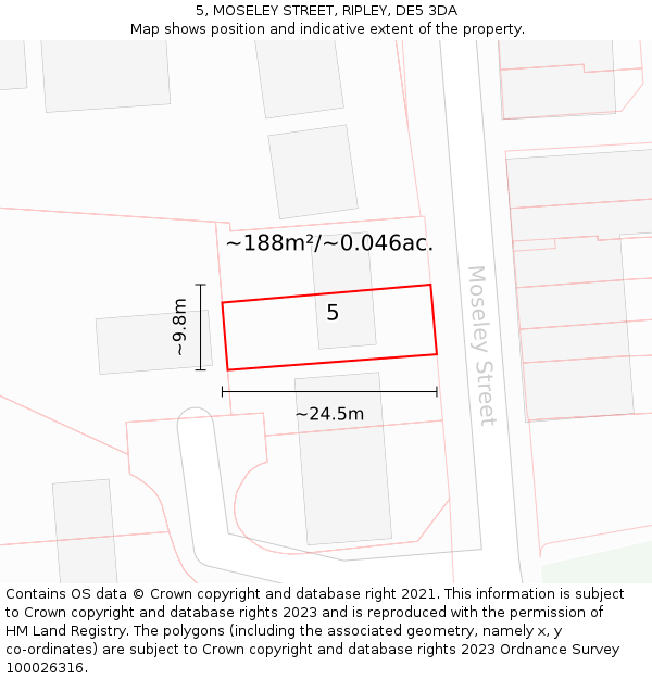 5, MOSELEY STREET, RIPLEY, DE5 3DA: Plot and title map