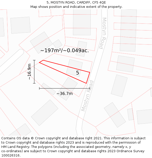 5, MOSTYN ROAD, CARDIFF, CF5 4QE: Plot and title map