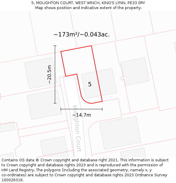 5, MOUGHTON COURT, WEST WINCH, KING'S LYNN, PE33 0RY: Plot and title map