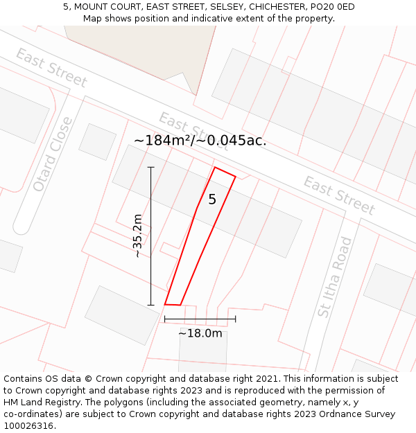 5, MOUNT COURT, EAST STREET, SELSEY, CHICHESTER, PO20 0ED: Plot and title map