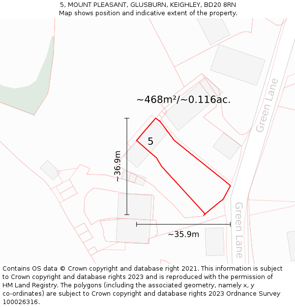 5, MOUNT PLEASANT, GLUSBURN, KEIGHLEY, BD20 8RN: Plot and title map