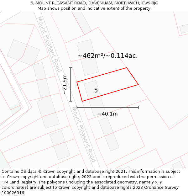 5, MOUNT PLEASANT ROAD, DAVENHAM, NORTHWICH, CW9 8JG: Plot and title map