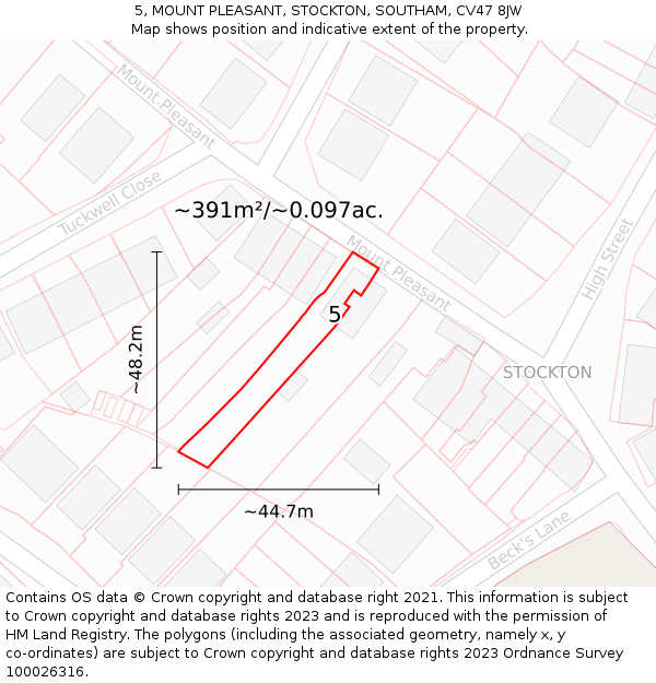 5, MOUNT PLEASANT, STOCKTON, SOUTHAM, CV47 8JW: Plot and title map