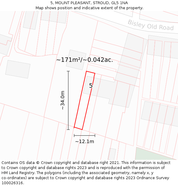 5, MOUNT PLEASANT, STROUD, GL5 1NA: Plot and title map