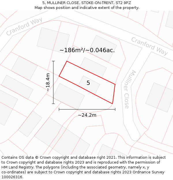 5, MULLINER CLOSE, STOKE-ON-TRENT, ST2 9PZ: Plot and title map