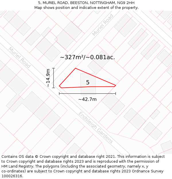 5, MURIEL ROAD, BEESTON, NOTTINGHAM, NG9 2HH: Plot and title map