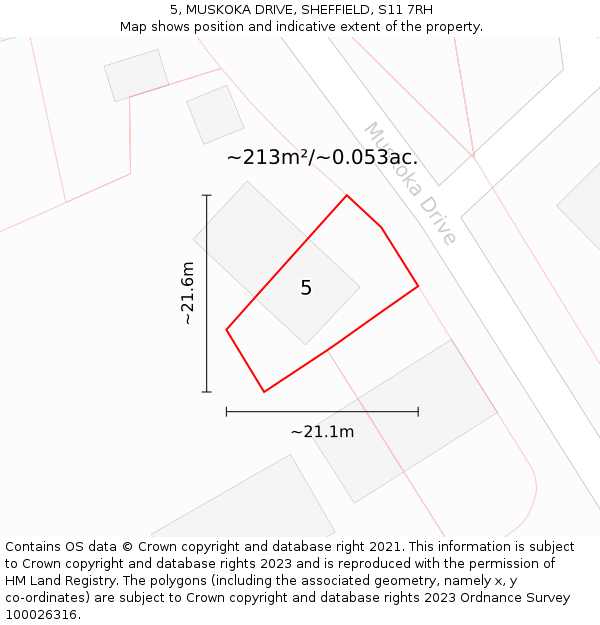 5, MUSKOKA DRIVE, SHEFFIELD, S11 7RH: Plot and title map