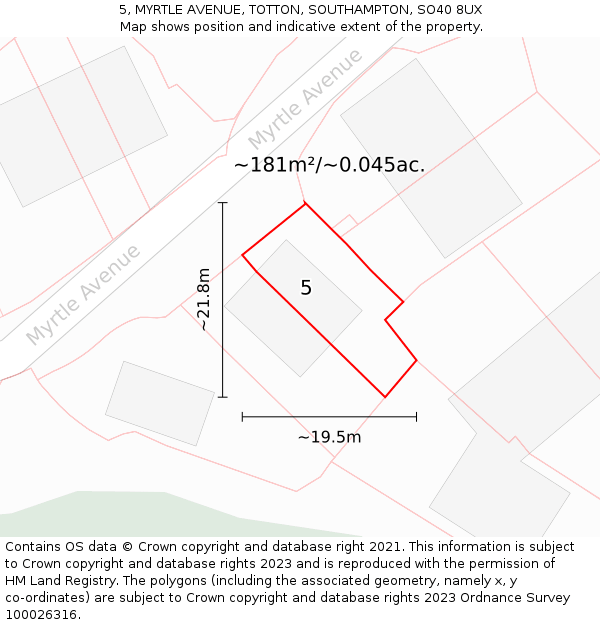 5, MYRTLE AVENUE, TOTTON, SOUTHAMPTON, SO40 8UX: Plot and title map