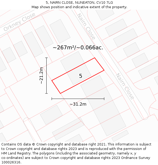 5, NAIRN CLOSE, NUNEATON, CV10 7LG: Plot and title map