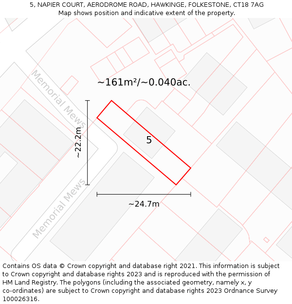 5, NAPIER COURT, AERODROME ROAD, HAWKINGE, FOLKESTONE, CT18 7AG: Plot and title map