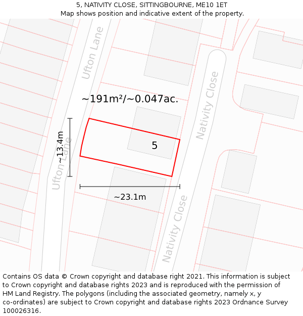 5, NATIVITY CLOSE, SITTINGBOURNE, ME10 1ET: Plot and title map