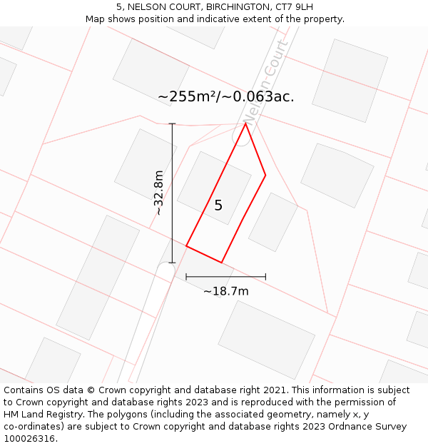 5, NELSON COURT, BIRCHINGTON, CT7 9LH: Plot and title map