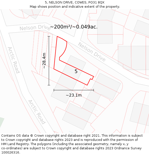 5, NELSON DRIVE, COWES, PO31 8QX: Plot and title map