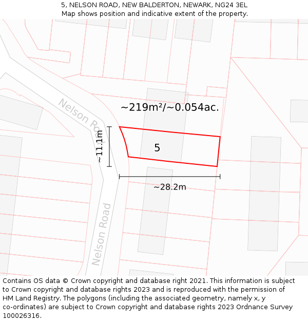 5, NELSON ROAD, NEW BALDERTON, NEWARK, NG24 3EL: Plot and title map