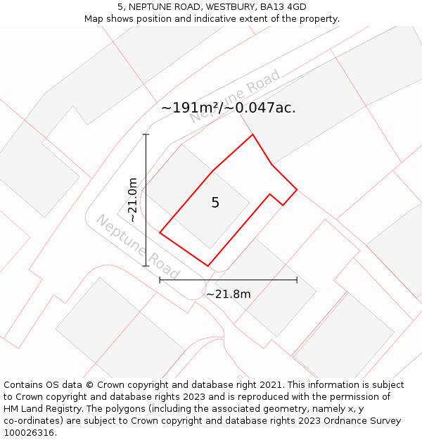 5, NEPTUNE ROAD, WESTBURY, BA13 4GD: Plot and title map