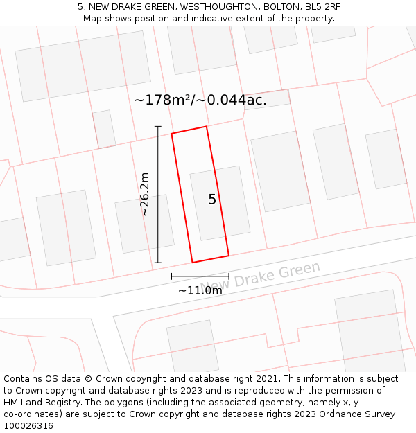 5, NEW DRAKE GREEN, WESTHOUGHTON, BOLTON, BL5 2RF: Plot and title map