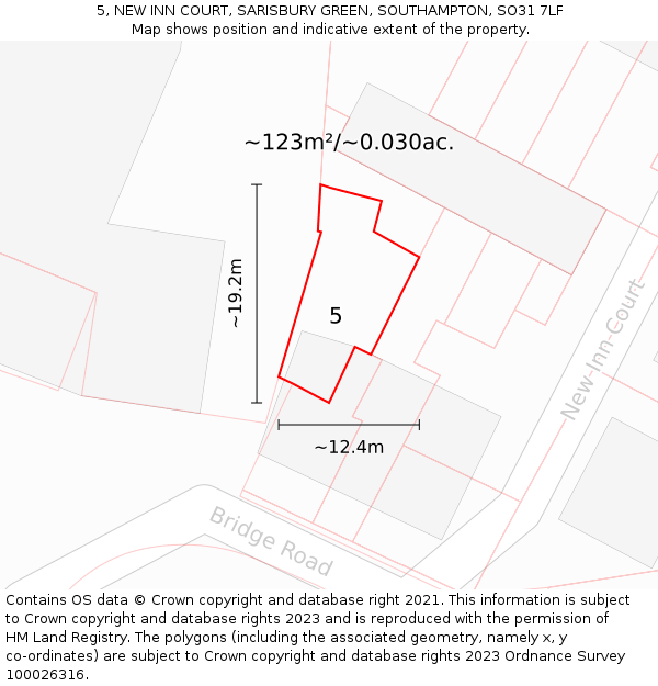 5, NEW INN COURT, SARISBURY GREEN, SOUTHAMPTON, SO31 7LF: Plot and title map