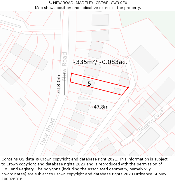 5, NEW ROAD, MADELEY, CREWE, CW3 9EX: Plot and title map