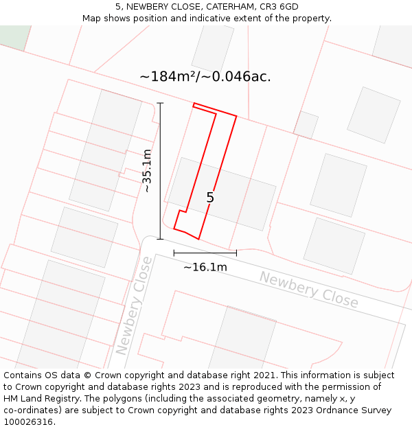 5, NEWBERY CLOSE, CATERHAM, CR3 6GD: Plot and title map