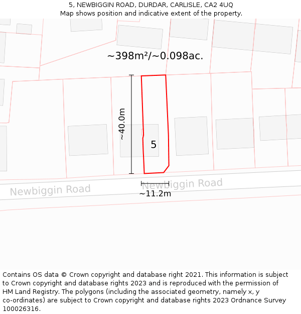 5, NEWBIGGIN ROAD, DURDAR, CARLISLE, CA2 4UQ: Plot and title map