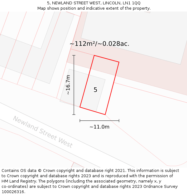 5, NEWLAND STREET WEST, LINCOLN, LN1 1QQ: Plot and title map
