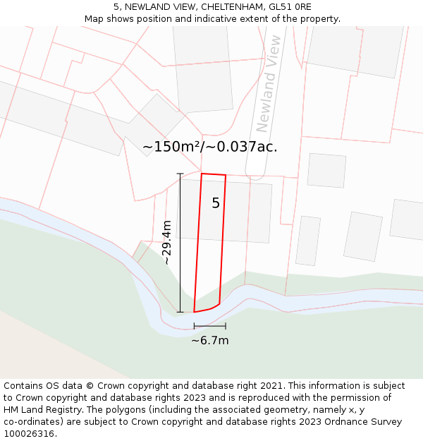 5, NEWLAND VIEW, CHELTENHAM, GL51 0RE: Plot and title map