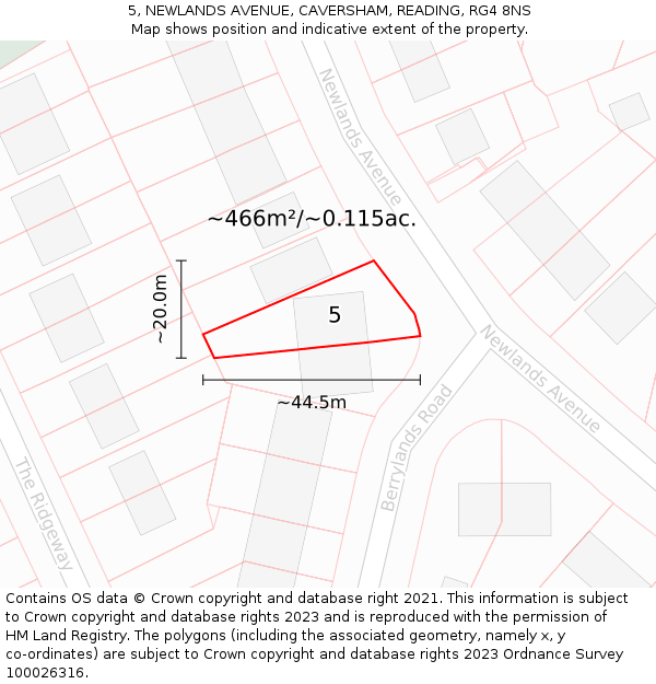 5, NEWLANDS AVENUE, CAVERSHAM, READING, RG4 8NS: Plot and title map