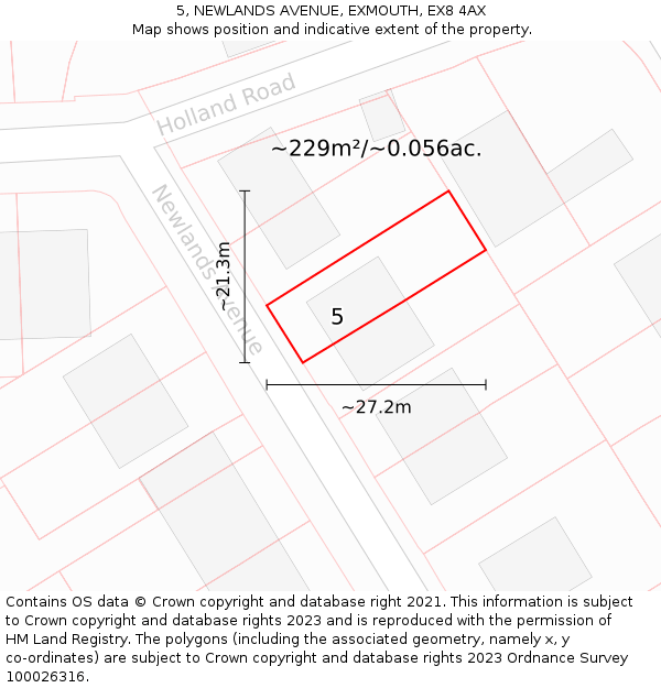 5, NEWLANDS AVENUE, EXMOUTH, EX8 4AX: Plot and title map