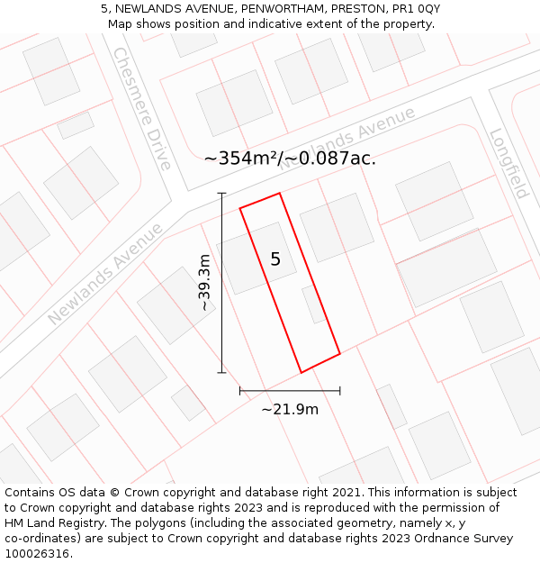 5, NEWLANDS AVENUE, PENWORTHAM, PRESTON, PR1 0QY: Plot and title map