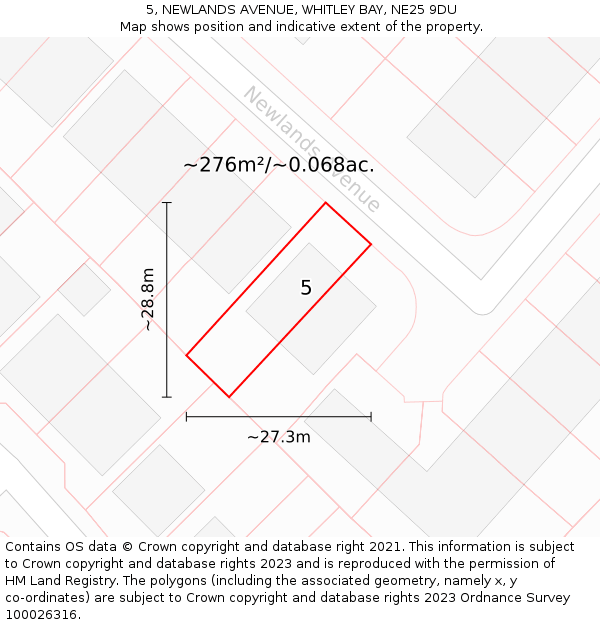 5, NEWLANDS AVENUE, WHITLEY BAY, NE25 9DU: Plot and title map