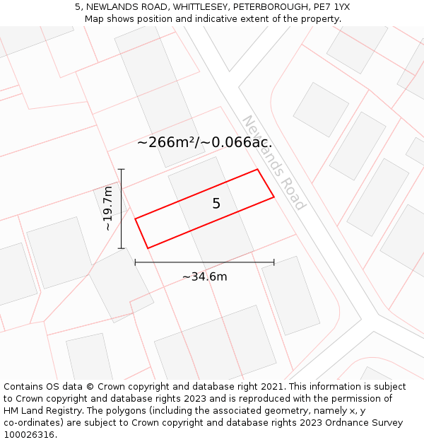 5, NEWLANDS ROAD, WHITTLESEY, PETERBOROUGH, PE7 1YX: Plot and title map